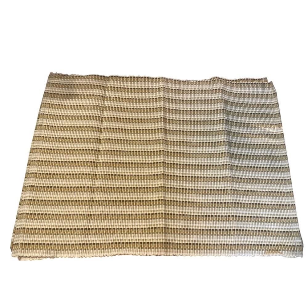 Set of 4 Table Placemats ~ Brown Tan Green Stripes Woven Washable 18.5”x13.5 New